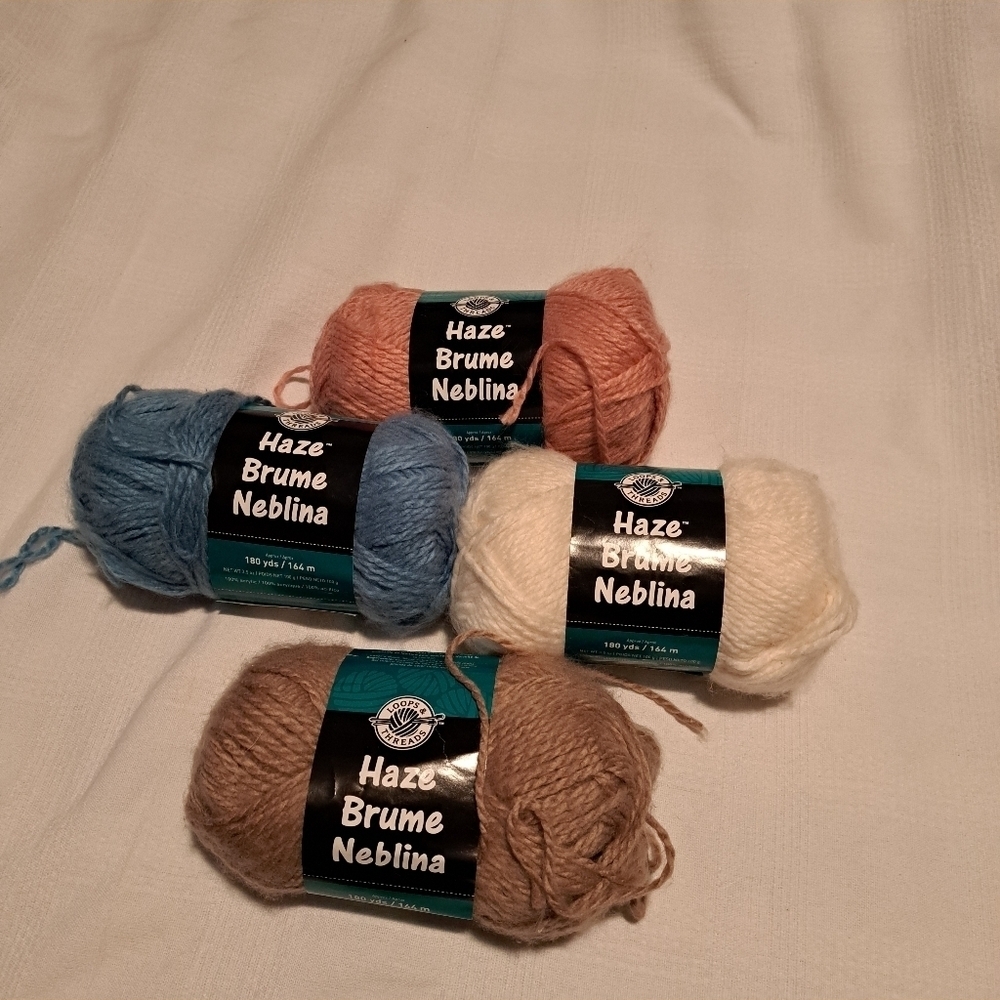 Loops & Threads Haze yarn, 75% or more of each ball left, used for 1 tiny hat
